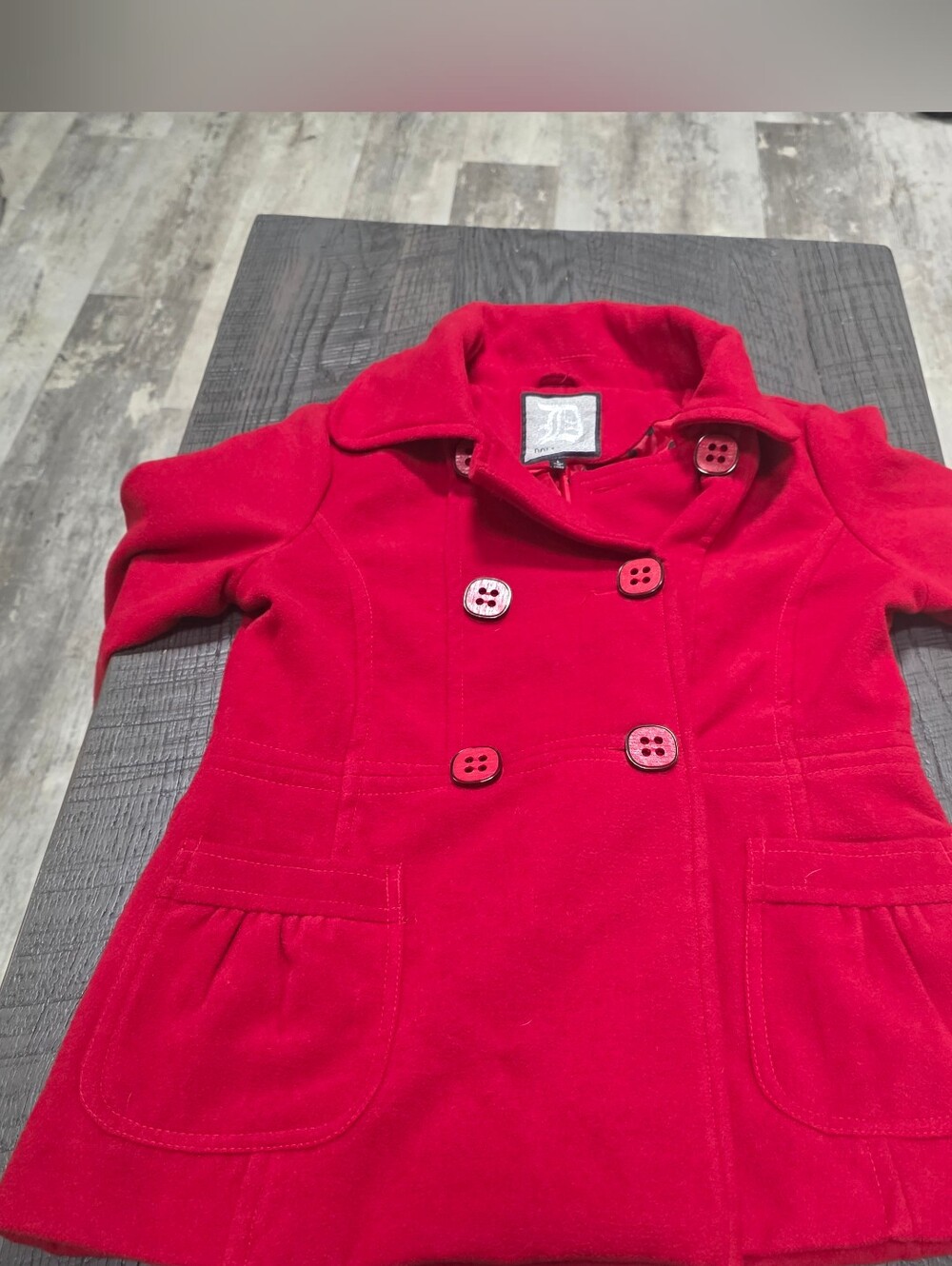 Dollhouse Womens Red Double-Breasted Peacoat Size : Large - Picture 3 of 8